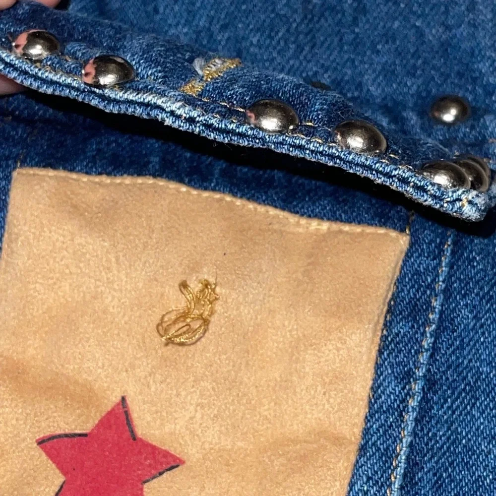 Republic Dont Mess With Texas Vintage Denim Vest Cowgirl Studded Western Large - Picture 5 of 8